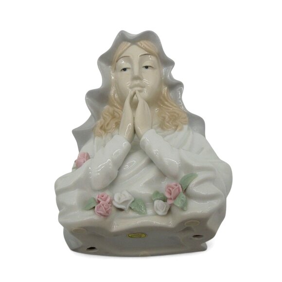 VIRGIN MARY Ceramic Figurine with Delicate Floral Details Vintage 6.2 x 4.7" - Picture 7 of 10